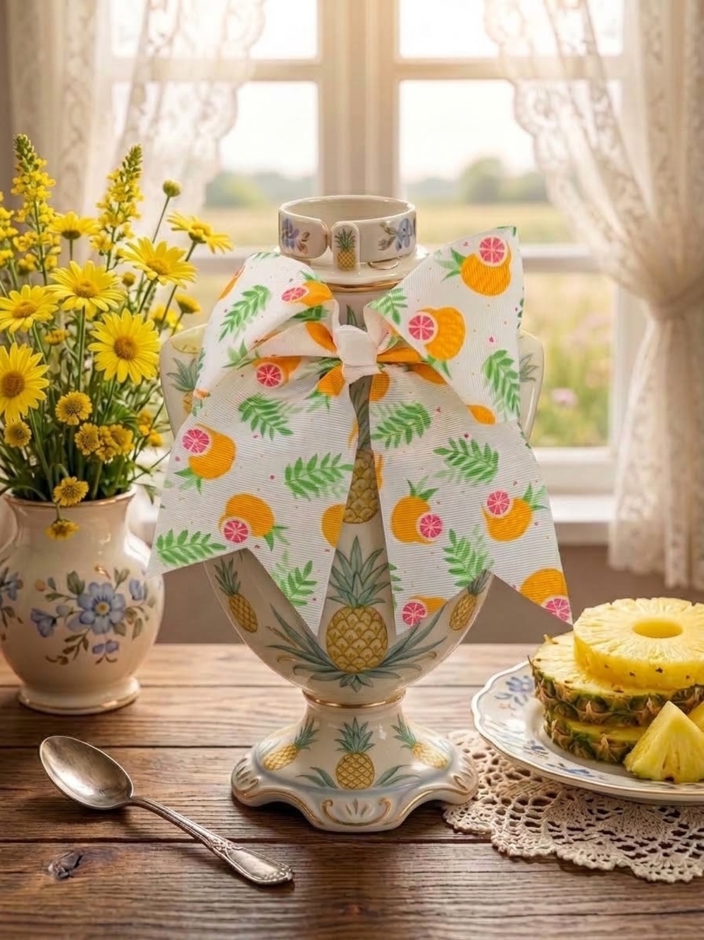 Large White Pineapple Themed Hairbow